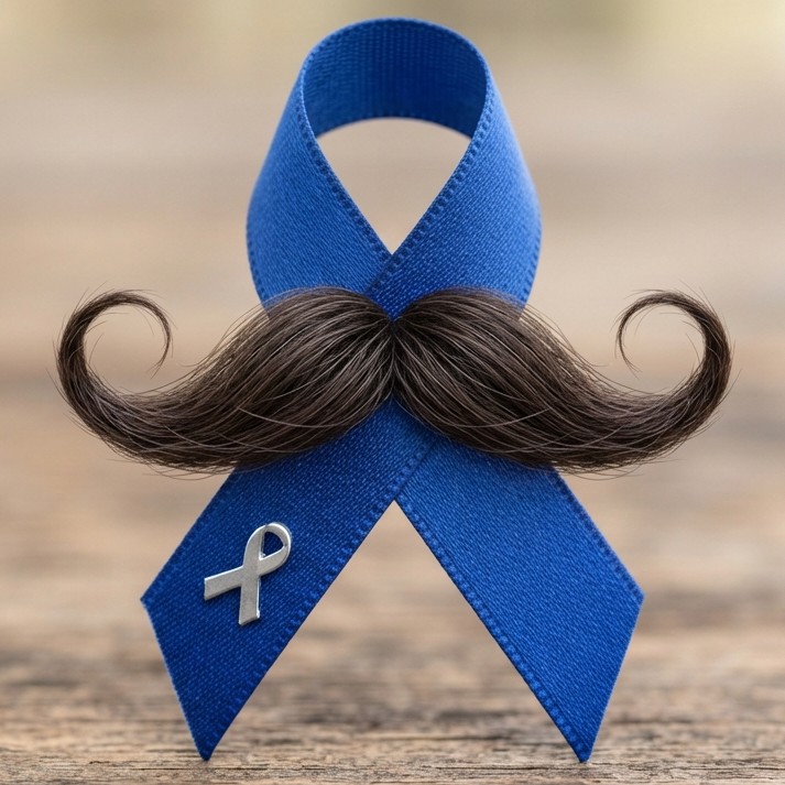 Prostate cancer awareness ribbon with moustache